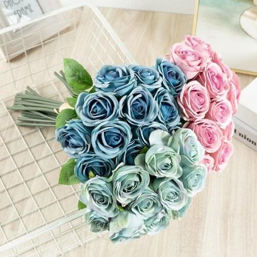1 Bundle 12 Pcs Artificial Rose Flowers for Home Wedding Christmas New Year Decor Bridal Bouquets Gift to Girlfriend Roses