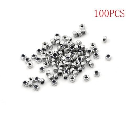 100Pcs Silver Tone M3 x 0.5mm Stainless Steel Nylock Nylon Insert Hex Lock Nuts