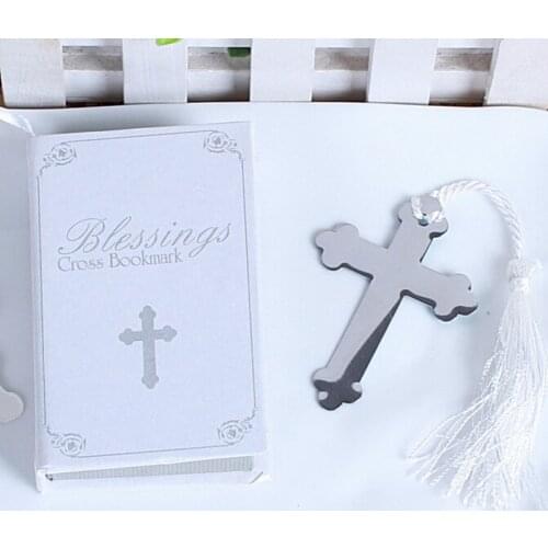 12PCS Book Lover Collection Silver-Finish Cross Bookmark in Book Gift Box Church Wedding Favors Baby Christening Baptism Gift