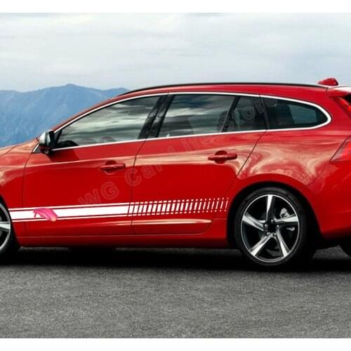 2 Pcs Car Side Sticker for Volvo T6 Body Decor Vinyl Decals Sports Long Styling Skirt Sticker Auto Tuning Accessories