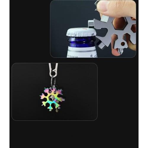 2021 18 In 1 Snowflake Spanner Keyring Hex Multifunction Outdoor Hike Wrench Key Ring Multipurpose Camp Survive Tools