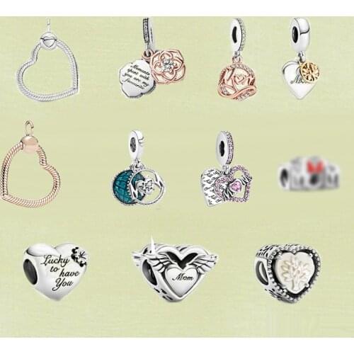 2021 Mothers Day New Heart And Clover Angel Wings Mother Earth Two-color Rose Two-tone Family Tree Heart Charm For Women