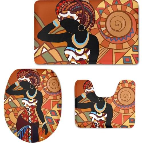 2021 Ethnic Afro Tribal Black Women Print Toilet Lid Cover Anti Skid Shower Mat Bathroom Accessories Rugs Soft Absorbent Carpets