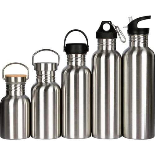 350/500/750/1000ML 304 Stainless Steel Water Bottle Portable Sport Gym Bike Drink Bottle with Straw Bamboo Lid Flask Travel Cup