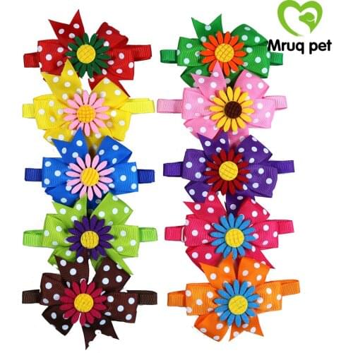 60pcs Flower Polka Dots Pet Puppy Dog Cat Bow Ties Flowers Adjustable Pet Dog Bowties Pet Grooming Accessories