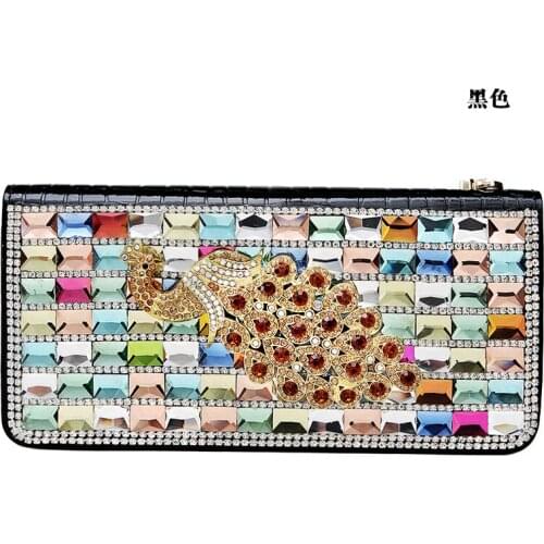 Shiny crystal women long zipper purse split leather coin wallet high quality