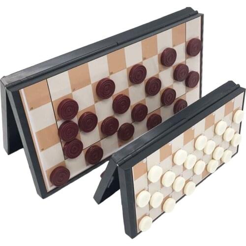 BSTFAMLY International Checkers Portable Plastic Chess Set 29*29/20*20cm Folding Checkerboard Magnetic Chess Game 100 Checker T1