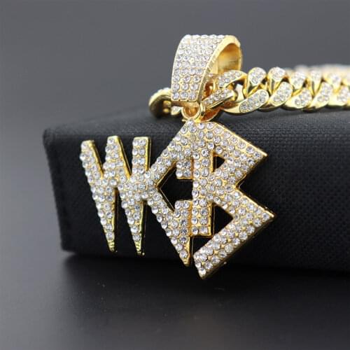 Bling Cubic Zircon Letter WCB Pendant Necklace For Men Hip Hop Jewelry With Iced Out Cuban Link Chain Gift Dropshipping