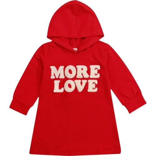 Kids Clothes Autumn Casual Dress Letters Embroidery Hooded Long Sleeves Loose Pullover Skirt For Little Girl Childrens Clothing