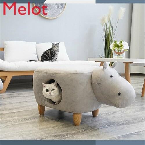 Pet Nest Kennel Cat House Semi Closed Solid Wood Foot Board Pu Skin Pet Supplies Kitten House Adults Can Sit Cat Home Goods