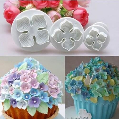 3Pcs/Set Hydrangea Fondant Cake Decorating SugarCraft Plunger Cookie Cutter Flower Blossom Mold Home Cake tools Drop Shipping