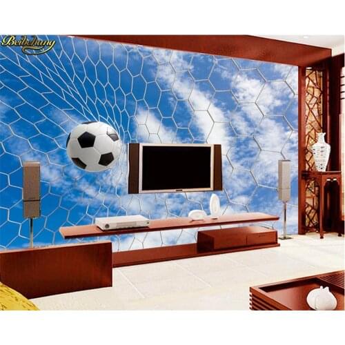 Beibehang Custom Photo 3d Wallpaper Mural Wall Sticker Blue Sky White Cloud Soccer Net 3D Football Texture TV Background Wall