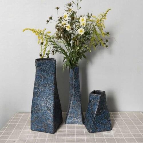 Geometric Shape Vintage Green Bubble Glaze Outdoor Garden Decoration Flower Pots Planters for Home