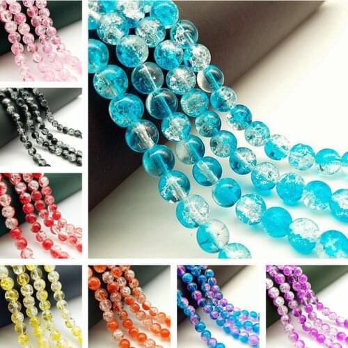 HOT 27colors 6mm 8mm 10mm Two-Tone Color Round Glass Crackle Beads Loose Spacer Beads For Jewelry Making DIY Bracelet & Necklace