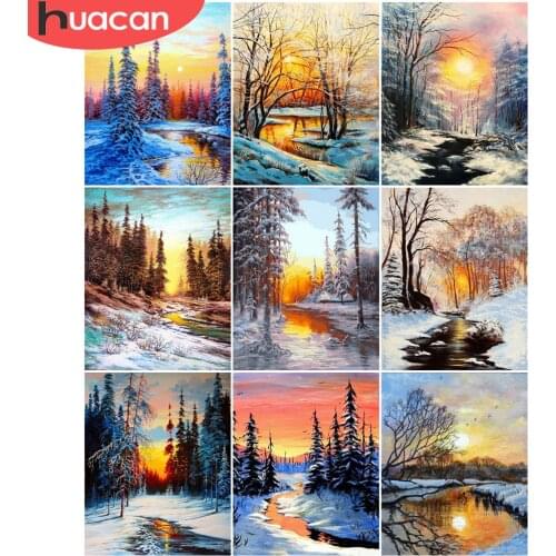HUACAN Painting By Number Snow Tree Drawing On Canvas HandPainted Painting Art Gift DIY Picture By Number Winter Kits Home Decor