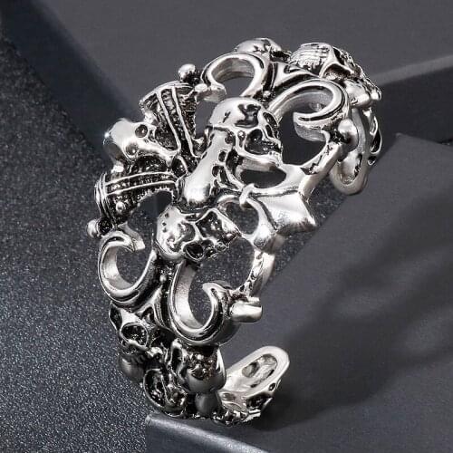 Personality Mens Stainless Steel Jewelry European and American Fashion Trend Skull Titanium Steel Open Bracelet