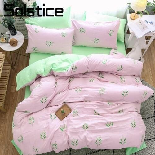 Solstice Home Textile Girl Teen Bedding Sets Light Pink Green Duvet Cover Pillowcase Bed Sheet Woman Adult Bedclothes King Queen