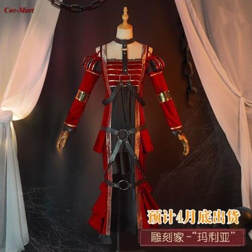 Game Identity V Sculptor Cosplay Costume Maria Superintendent Skin Fashion Red Formal Dress Activity Party Role Play Clothing
