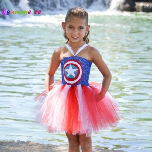 Captain America Inspired Halloween Girl Tutu Dress Kids Superhero Dress Children Cosplay Party Costume