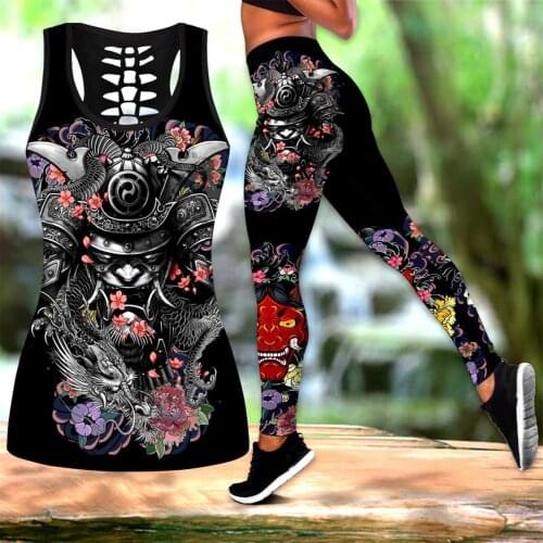 Summer Women Leggings Fashion 3D Printed Samurai and Dragon Tattoo Leggings & Tank top Sexy Elastic Female Skinny Leggings 2021