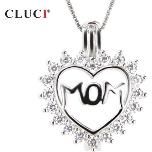 CLUCI 925 Sterling Silver Zircon Pendant Mother Love Baby Pendant for Mother Day Gift Women Silver 925 Pearl Locket SC256SB