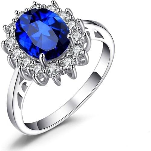 Fashionable Modern Womens Ring Luxury Blue Diana Princess Ring Romantic Engagement Wedding Jewelry Female Anniversary Gift