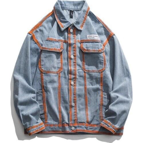 Workwear Denim Jacket Men Hip-Hop Graffiti Loose Denim Jacket Washed High Street Denim Jacket Male