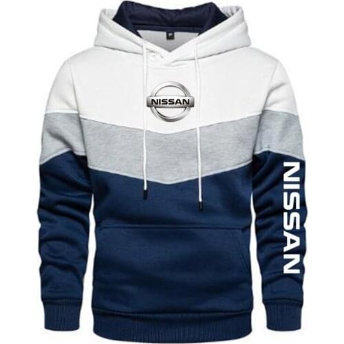 New Spring Autumn Mens Nissan Logo Patchwork Color Pullover Long Sleeve Hoodie Fashion Cotton Hoody Sweatshirt