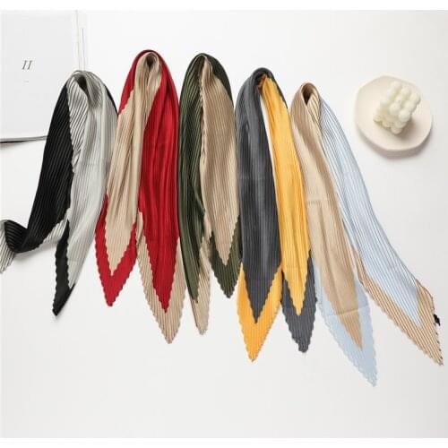 Solid/plain Women Crinkle Silk Band Bag Scarf Bandana Fashion Lady Hair Tie Band Headscarves Wrist Soft 70cm Splice Shawl Hijab