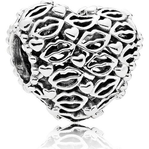 Original Openwork hearts and lips injects Love & Kisses Beads Fit 925 Sterling Silver Charm Women Bracelet Diy Jewelry