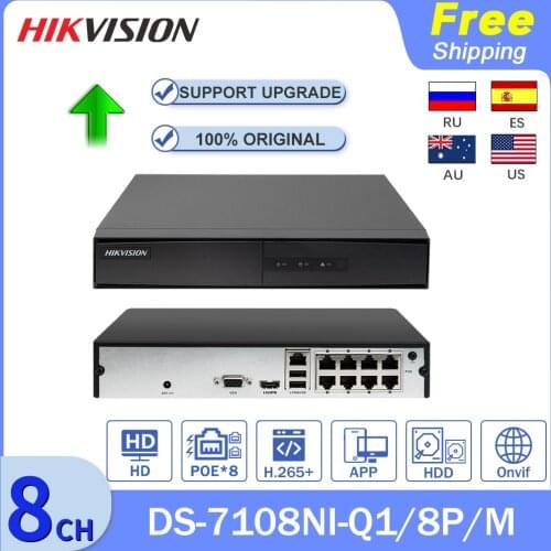 Hikvision Original NVR 8 PoE 1U DS-7108NI-Q1/8P/M 8CH Network Video Recorder 6MP View 4MP Record H.265 SATA Security System