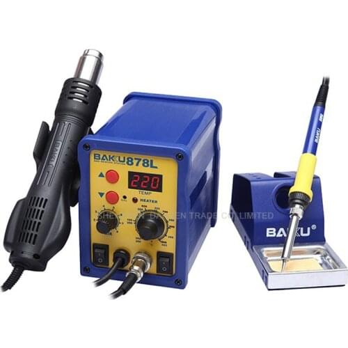BAKU 878L Hot Air Rework Station With Soldering Iron With Heat Gun And English Manual LED Digital Display