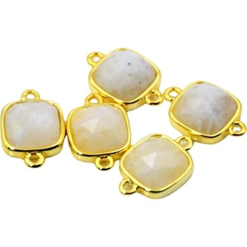 Natural white moonstone connector Faceted square Gem stone charms cute tiny jewelry double bail pendant
