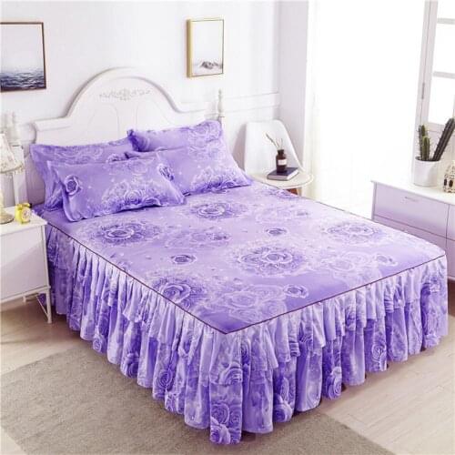 Nordic Romantic Flower Pattern Polyester Ruffled Bedclothes Sheet bedding set Home Decor Bedspreads Bed Skirt Queen Bed Covers