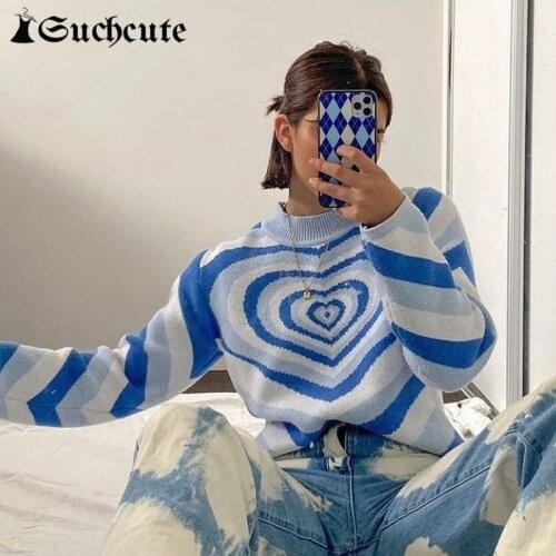 SUCHCUTE Y2K Women Long Sleeve Pullover Heart Printed Turtleneck Winter Sweater Harajuku Casual Slim Female Streetwear Kawaii