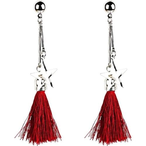Boho Colorful Drop Tassel Earrings Stars Beads Ethnic Danging Earrings For Women Wedding Long Hanging Bohemia Statement Earing