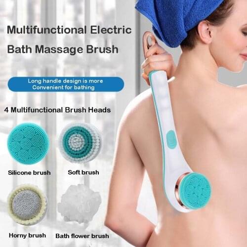Electric Bath Massager Brush Waterproof Body Cleaning Brush Silicone Back Scrubber USB Rechargeable 2 Speeds Shower Brush