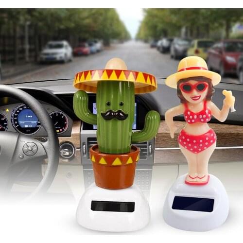 Solar Beach Girl Cactus Automatic Swing Car Interior Ornament Dashboard Decor Interior Accessories