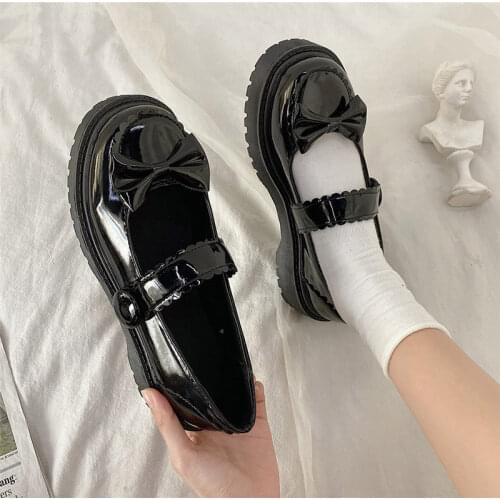 Harajuku Student lolita shoes bow Girls Platform Wedges Angel Bat Marry Janes Pumps Buckle Womens Cosplay Lolita Japanese Shoes