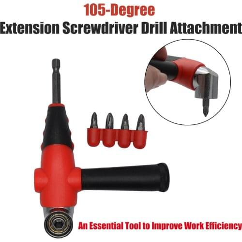 Angle Drill Attachment 105° Adapter Hex Drive Works Reverse Bit Driver Magnetic