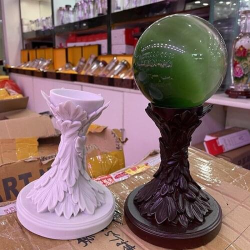 Vintage Embos Feather Carved Resin Base Crystal Ball Original Stone Jade Display Stand Home Collect Handicraf Wine Cabinet Decor