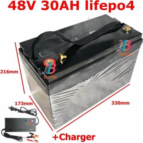 Waterproof 48V 30AH LiFePO4 battery with BMS rechargeable battery for 750w 2500w electric bike e scooter bicycle + 5A charger