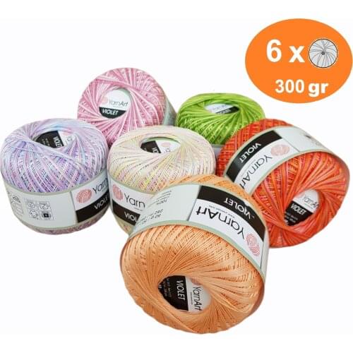 Yarnart Violet Yarn 6x50gr-282m %100Mercerized Cotton Summer Bikini Mayokini Pareo Dress Shorts Blouse Lace Crochet Knitting