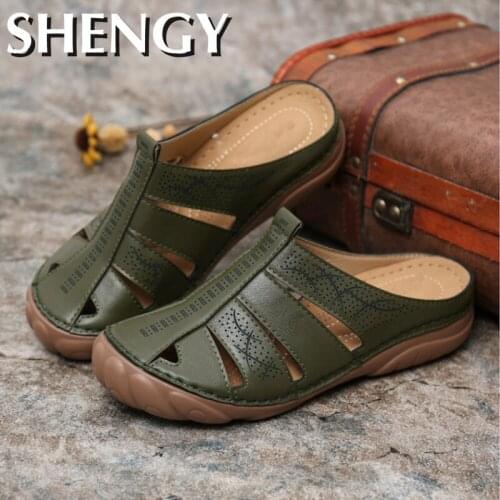 2020 Women Summer Sandals Low Heels Wedges Shoes Woman Vintage PU Leather Slippers Open Toe Sandalias Mujer Sapato Feminino