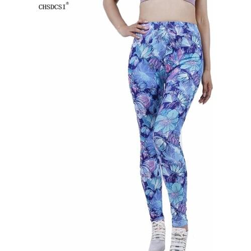 CHSDCSI Leggings Women Floral Print Summer High Elasticity Leggins High Waist Elastic Leggins Sexy Outwear Long Pants Workout