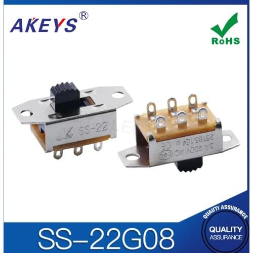 20PCS SS-22G08 2 position 6 solder lug pin verticle type without fixed pin slide switch