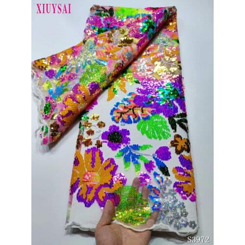 2020 High Quality African flower Sequin Organza Lace Fabric French Tulle Lace Fabric Nigerian Lace Fabrics For Pink Wedding