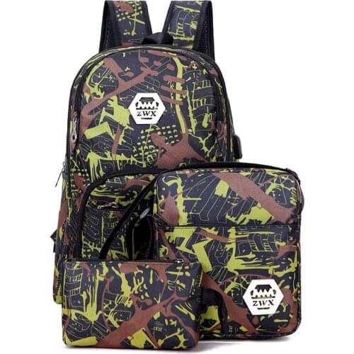 3pcs/set USB Male backpacks high school bags for women 2021 boys one shoulder bag student travel bag men school backpack mochila