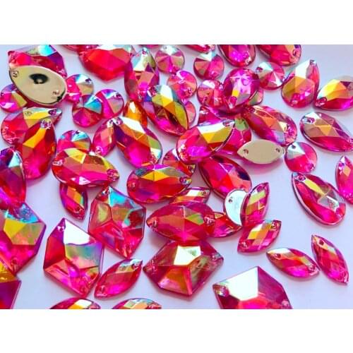 300pcs mixed shape size rose red AB colour crystal sew on rhinestones Acryl loose Beads hand sewing strass