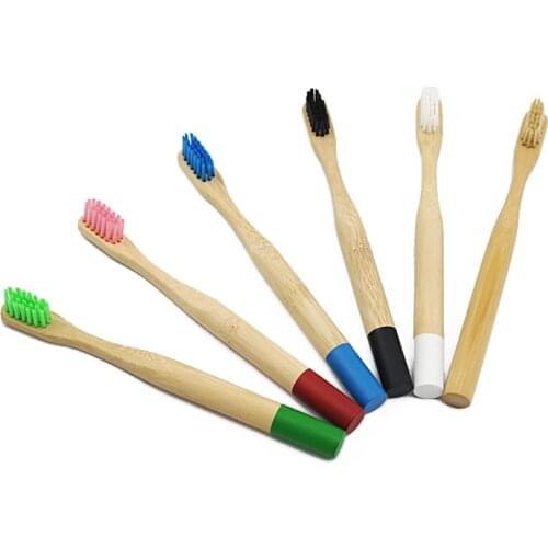 3090 1 PC Colorful Head Bamboo Toothbrush Wholesale Environment Wooden Rainbow Bamboo Toothbrush Oral Care Soft Bristle